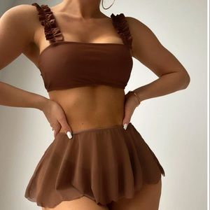 3 piece matching bikini and swim skirt set
